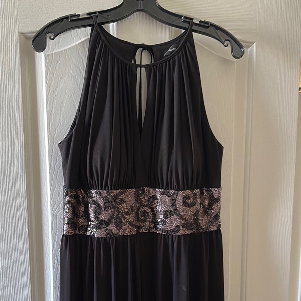 R & M Richards Black Halter Style Dress‎ with Sequined Waistband size 12